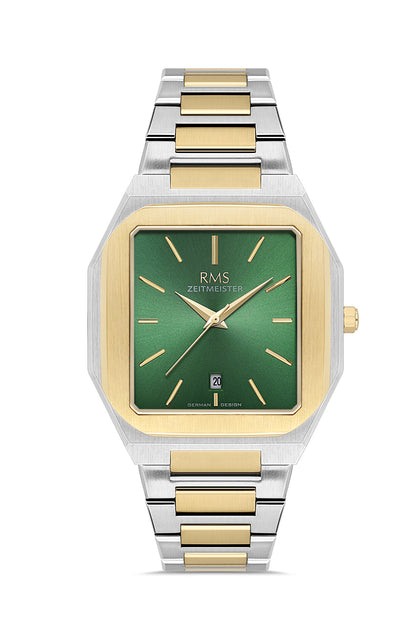 RMS Zeitmeister Green Dial Gold & Silver Plated Men's Watch - Stainless Steel Bracelet - RMS.1.AG2181.49