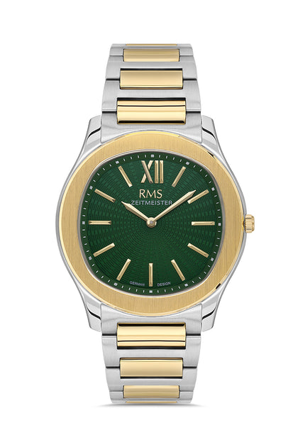 RMS Zeitmeister Green Dial Gold & Silver Plated Men's Watch - Stainless Steel Bracelet - RMS.1.AG2218.49