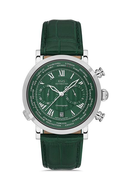 RMS Zeitmeister Green Dial Silver Plated Men's Watch - Green Genuine Leather Strap - RMS.1.AG2178.1810