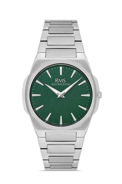 RMS Zeitmeister Green Dial Silver Plated Men's Watch - Stainless Steel Bracelet - RMS.1.AG2180.19
