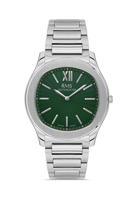 RMS Zeitmeister Green Dial Silver Plated Men's Watch - Stainless Steel Bracelet - RMS.1.AG2218.19