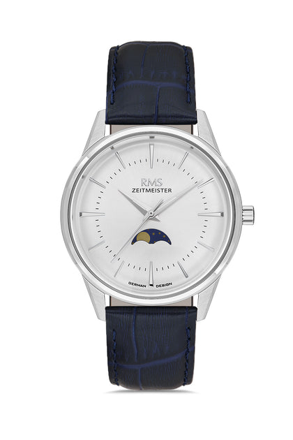 RMS Zeitmeister Silver Dial Silver Plated Men's Watch - Grey Genuine Leather Strap - RMS.1.AG2194.220