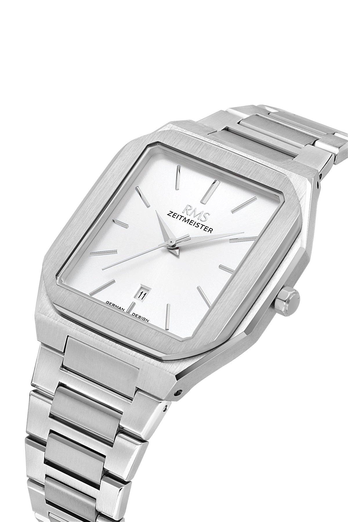 RMS Zeitmeister Silver Dial Silver Plated Men's Watch - Stainless Steel Bracelet - RMS.1.AG2181.10