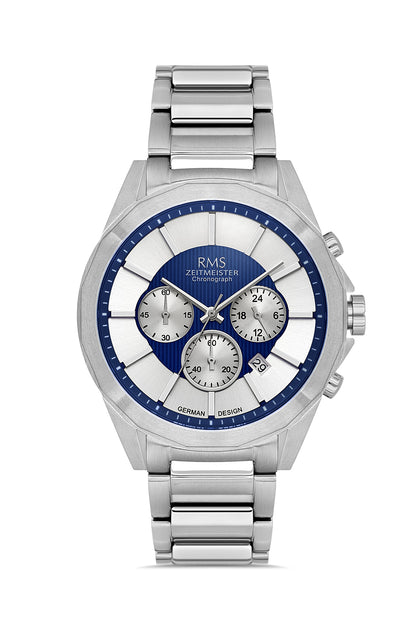 RMS Zeitmeister Blue Dial Silver Plated Men's Watch - Stainless Steel Bracelet - RMS.1.AG1577.03