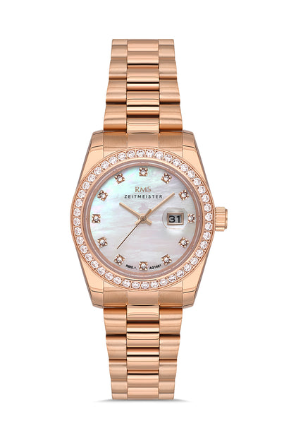 RMS Zeitmeister Silver Dial Rose Plated Women's Watch - Stainless Steel Bracelet - RMS.1.AG1461.06