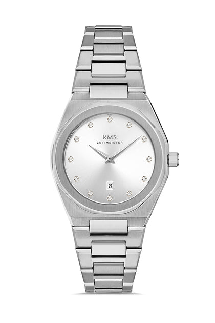 RMS Zeitmeister Silver Dial Silver Plated Women's Watch - Stainless Steel Bracelet - RMS.1.AG1408.01