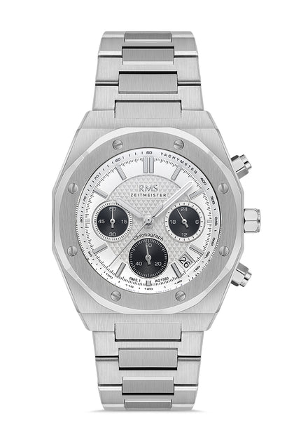 RMS Zeitmeister Silver Dial Silver Plated Men's Watch - Stainless Steel Bracelet - RMS.1.AG1560.01