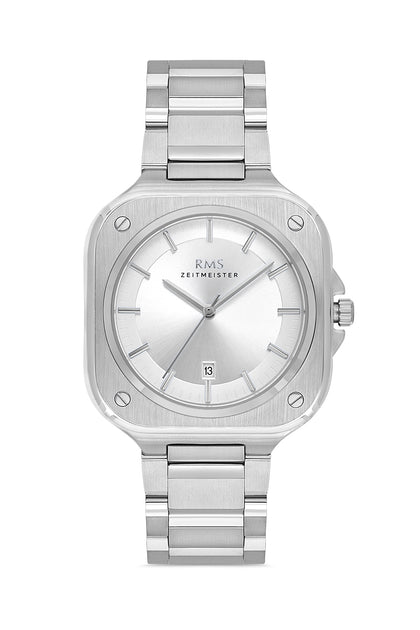 RMS ZEITMEISTER Herrenuhr – silberfarbenes Zifferblatt, Gehäuse in Silber, Edelstahlarmband – RMS.1.AG1568.01