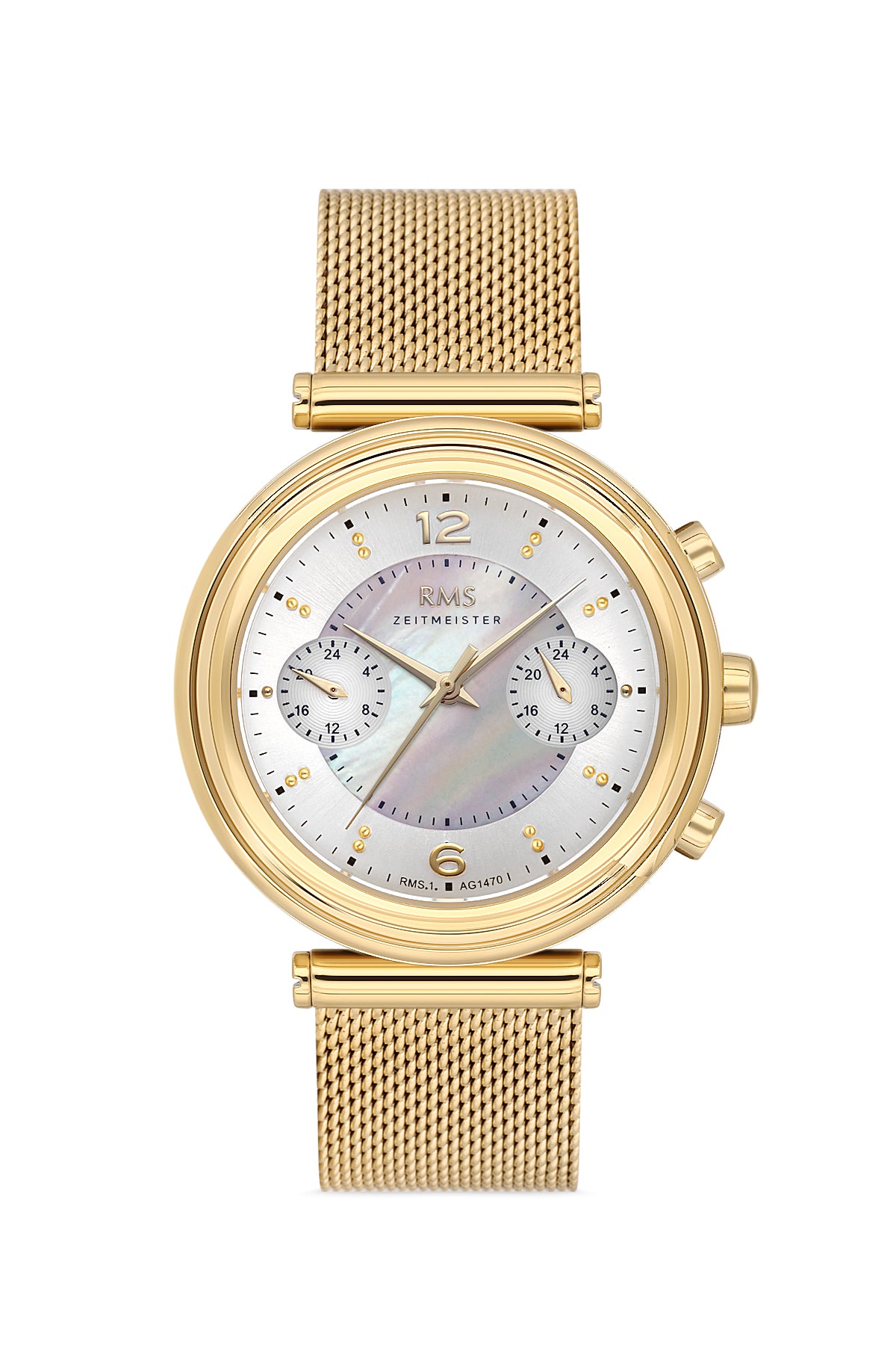 RMS Zeitmeister Silver Dial Gold Plated Women's Watch - Stainless Steel Mesh Bracelet - RMS.1.AG1470.04