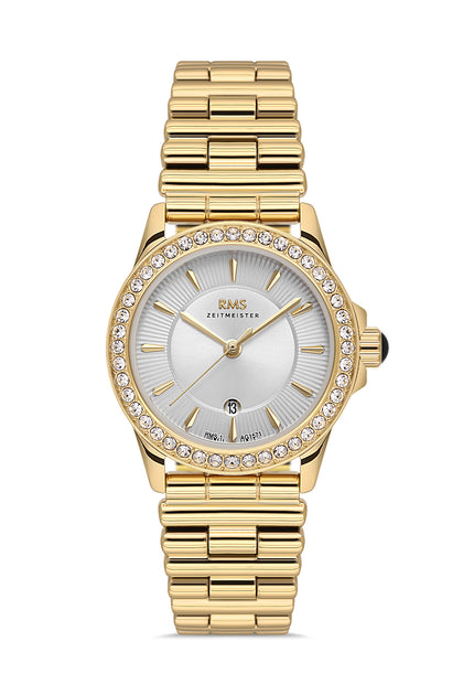 RMS Zeitmeister Silver Dial Gold Plated Women's Watch - Stainless Steel Bracelet - RMS.1.AG1571.06