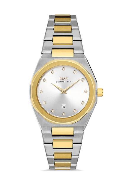 RMS Zeitmeister Silver Dial Gold & Silver Plated Women's Watch - Stainless Steel Bracelet - RMS.1.AG1408.07