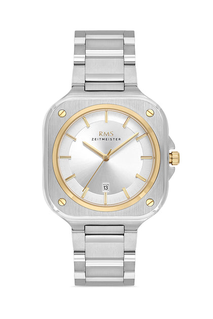 RMS Zeitmeister Silver Dial Gold & Silver Plated Men's Watch - Stainless Steel Bracelet - RMS.1.AG1568.07