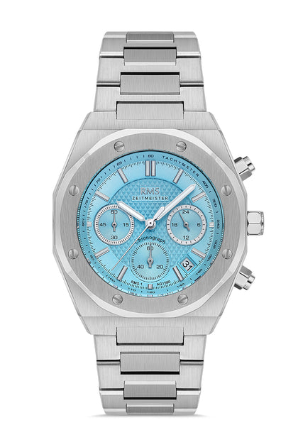 RMS Zeitmeister Light Blue Dial Silver Plated Men's Watch - Stainless Steel Bracelet - RMS.1.AG1560.06