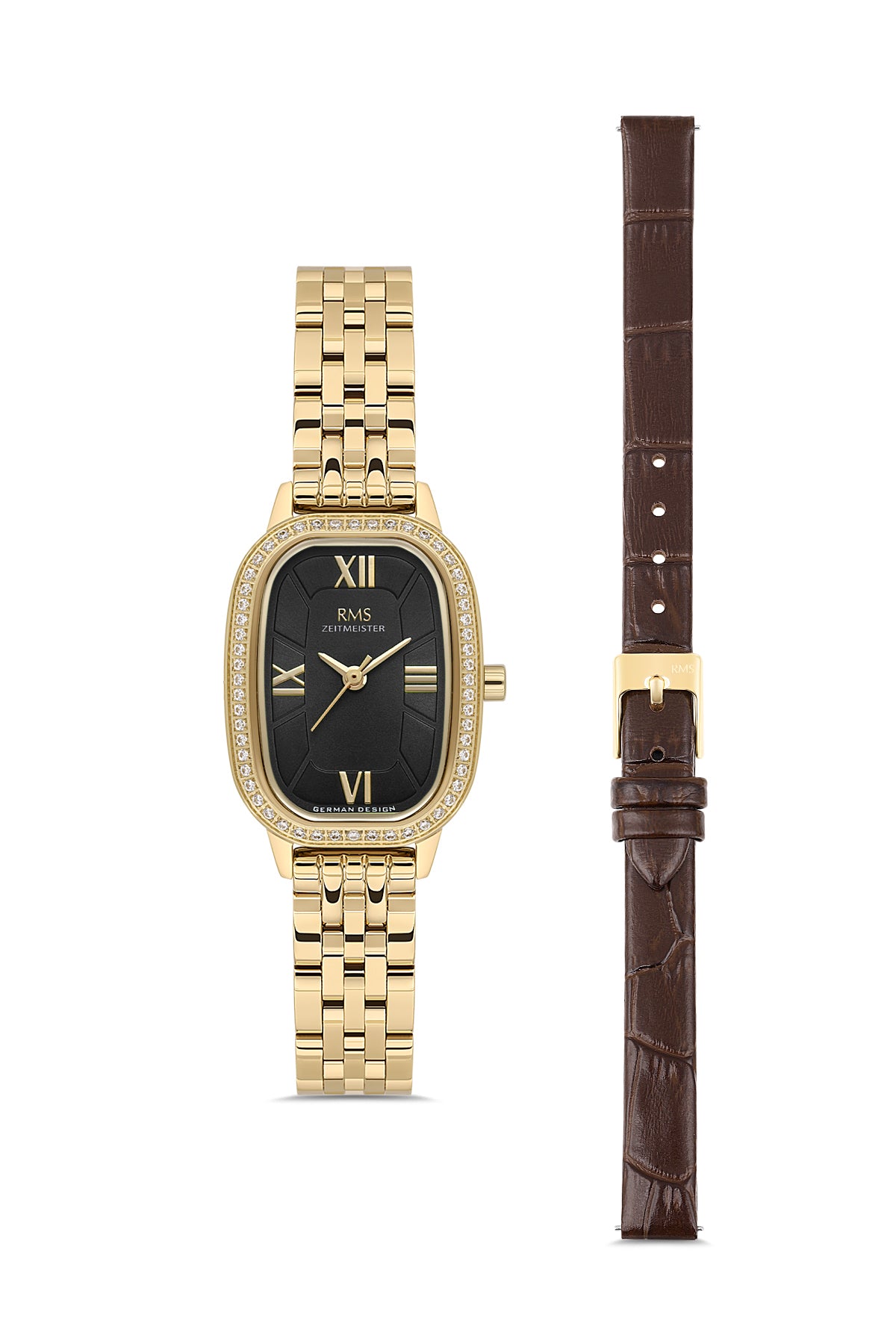 RMS Women's Black Dial Gold Stone Detailed Stainless Steel Watch - RMS.1.AG2158.22