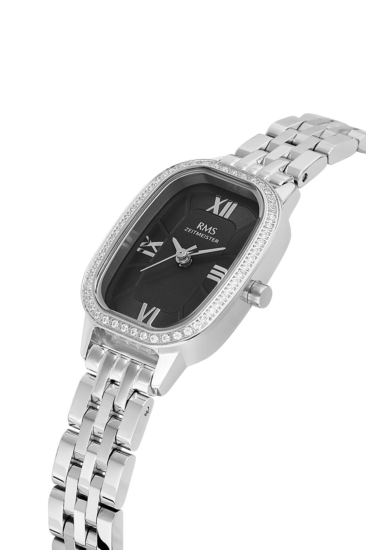 RMS Women's Black Dial Silver Stone Detailed Stainless Steel Watch - RMS.1.AG2158.12
