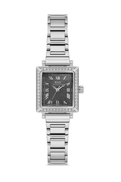 RMS Zeitmeister Black Dial Silver Plated Women's Watch - Stainless Steel Bracelet - RMS.1.AG2167.12
