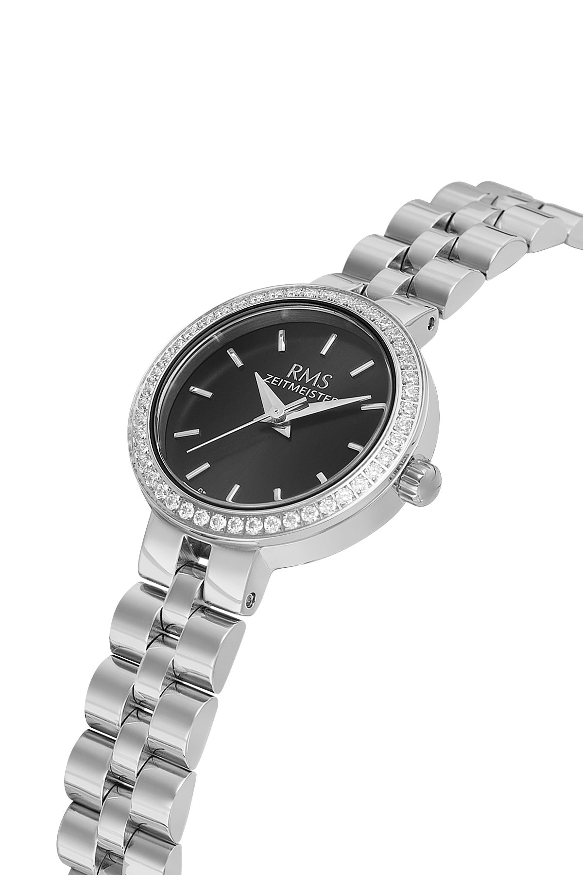 RMS Women's Black Dial Silver Stone Detailed Stainless Steel Watch - RMS.1.AG2226.12