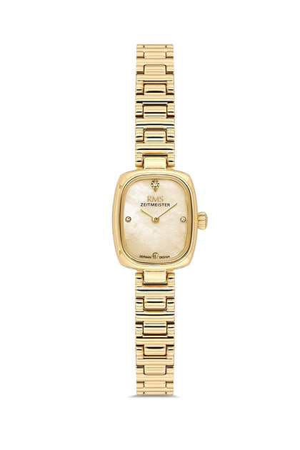 RMS Zeitmeister Gold Dial Gold Plated Women's Watch - Stainless Steel Bracelet - RMS.1.AG2189.25