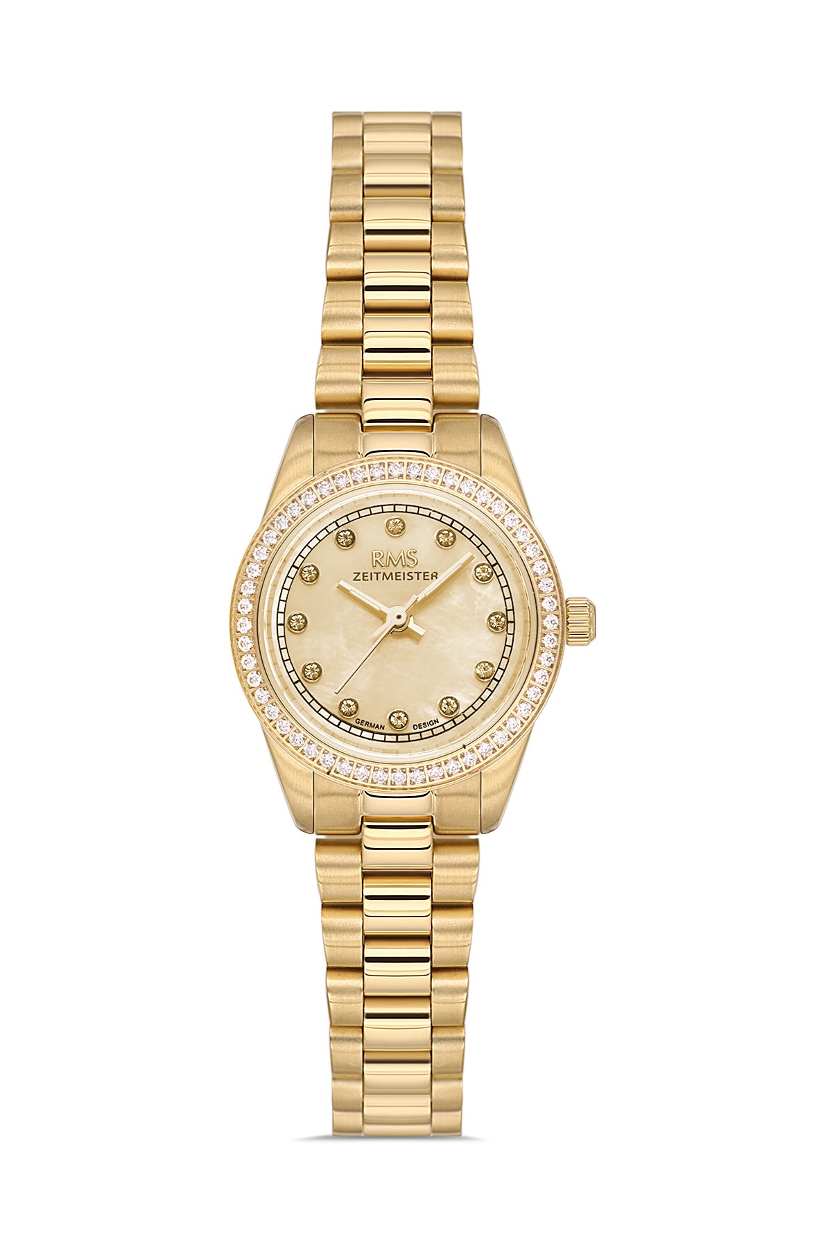 RMS Zeitmeister Gold Dial Gold Plated Women's Watch - Stainless Steel Bracelet - RMS.1.AG2163.25