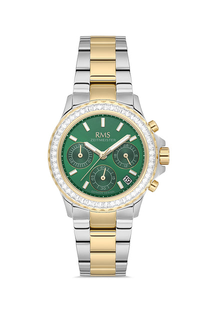 RMS Zeitmeister Green Dial Gold & Silver Plated Women's Watch - Stainless Steel Bracelet - RMS.1.AG2169.49