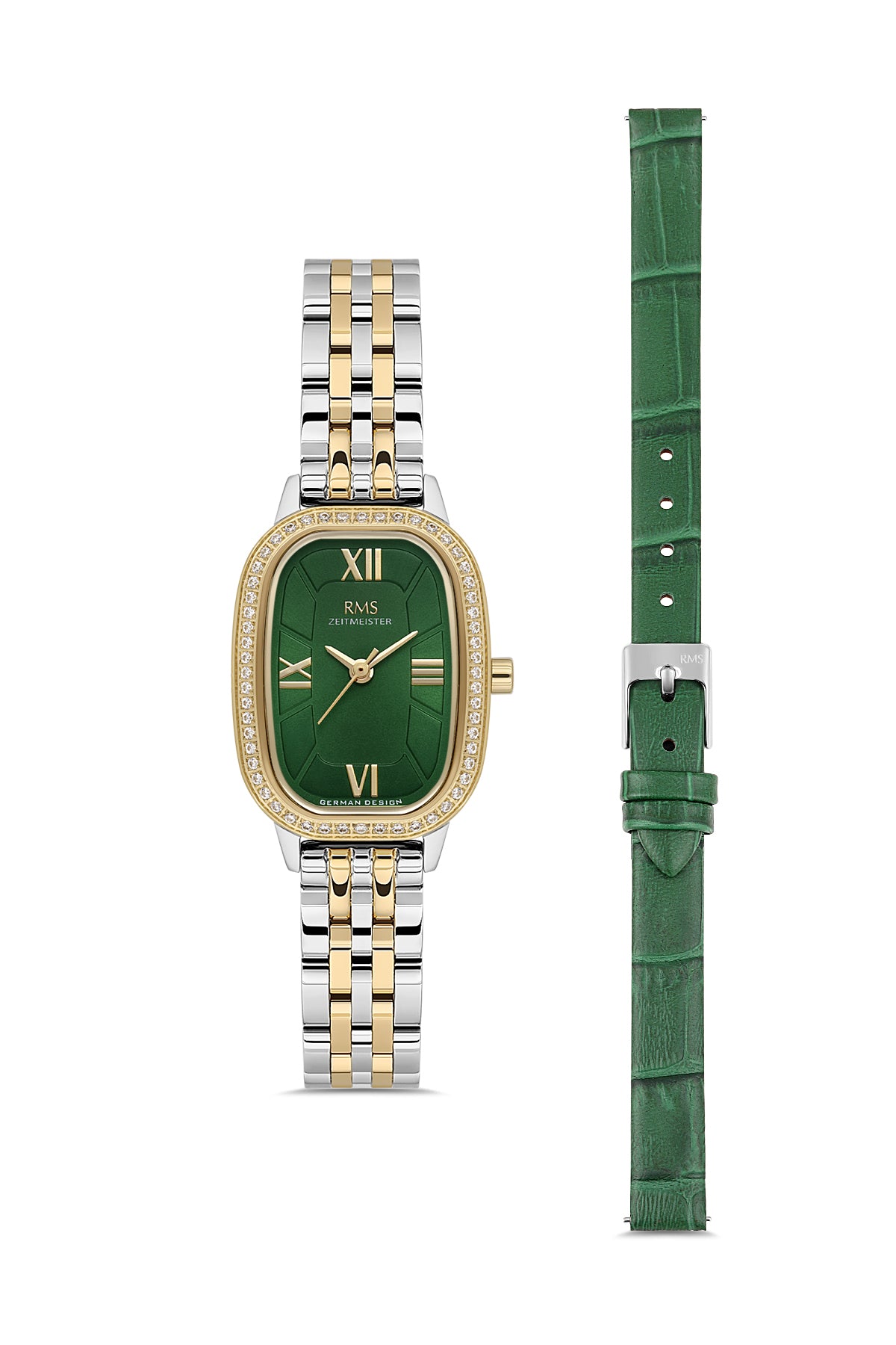 RMS Women's Green Dial Gold & Silver Stone Detailed Stainless Steel Watch - RMS.1.AG2158.49