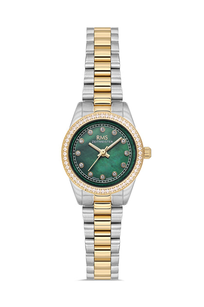 RMS Zeitmeister Green Dial Gold Plated Women's Watch - Stainless Steel Bracelet - RMS.1.AG2163.49