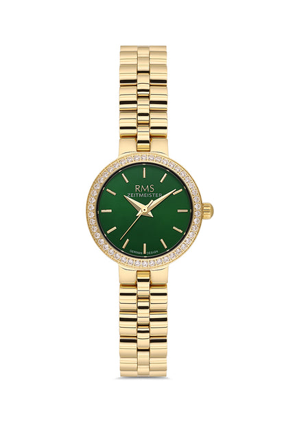 RMS Zeitmeister Green Dial Gold Plated Women's Watch - Stainless Steel Bracelet - RMS.1.AG2226.29