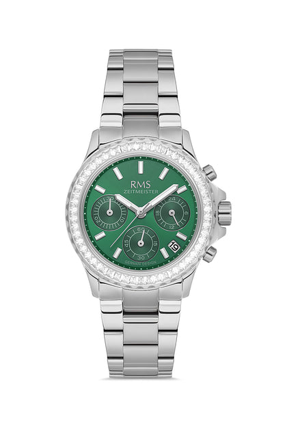 RMS Zeitmeister Green Dial Silver Plated Women's Watch - Stainless Steel Bracelet - RMS.1.AG2169.19