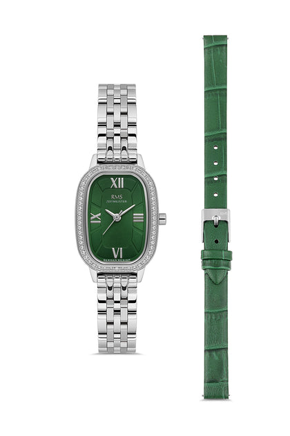 RMS Zeitmeister Green Dial Silver Plated Women's Watch - Stainless Steel Bracelet - RMS.1.AG2158.19