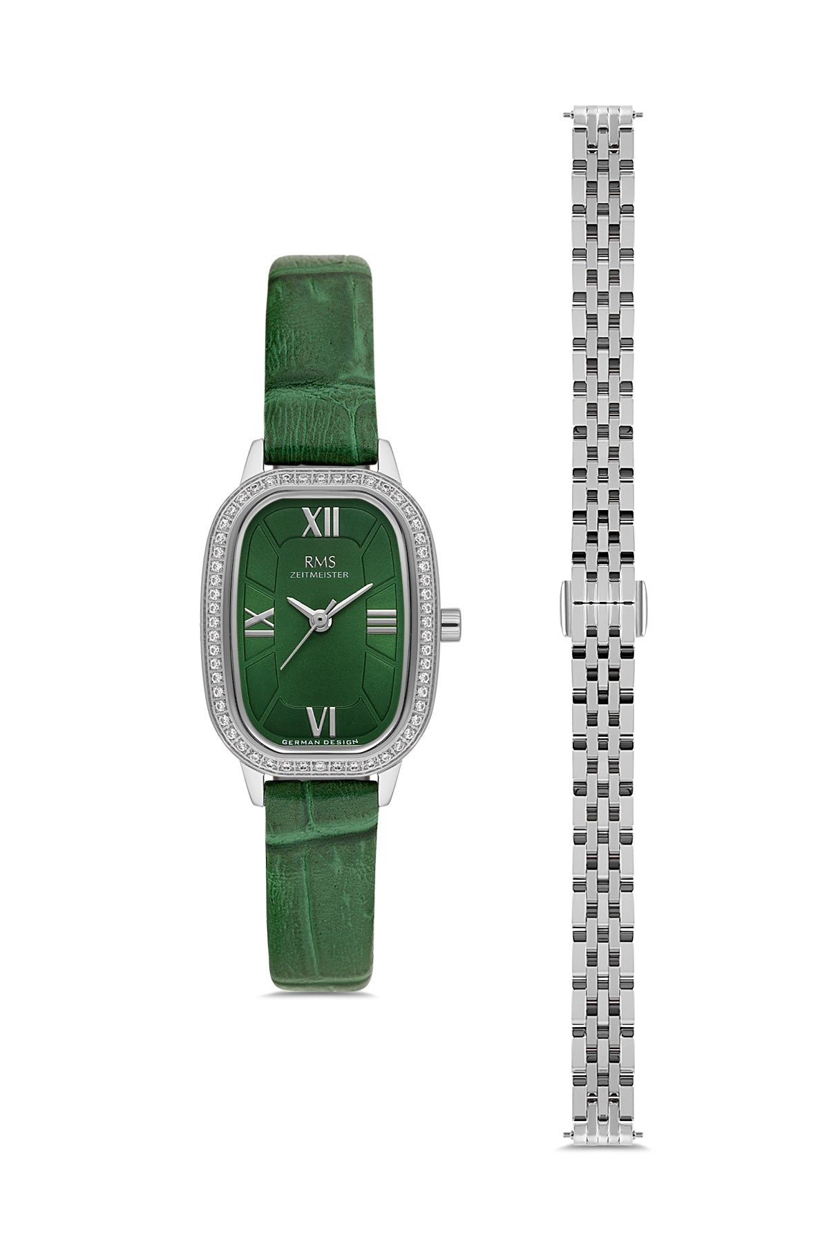 RMS Women's Green Dial Silver Stone Detailed Stainless Steel Watch - RMS.1.AG2158.19