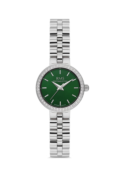 RMS Zeitmeister Green Dial Silver Plated Women's Watch - Stainless Steel Bracelet - RMS.1.AG2226.19