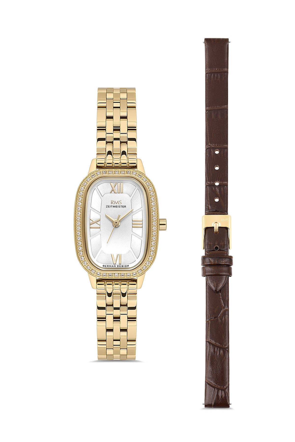 RMS Women's Silver Dial Gold Stone Detailed Stainless Steel Watch - RMS.1.AG2158.20