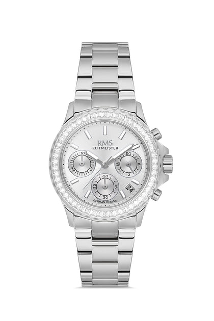 RMS Zeitmeister Silver Dial Silver Plated Women's Watch - Stainless Steel Bracelet - RMS.1.AG2169.10