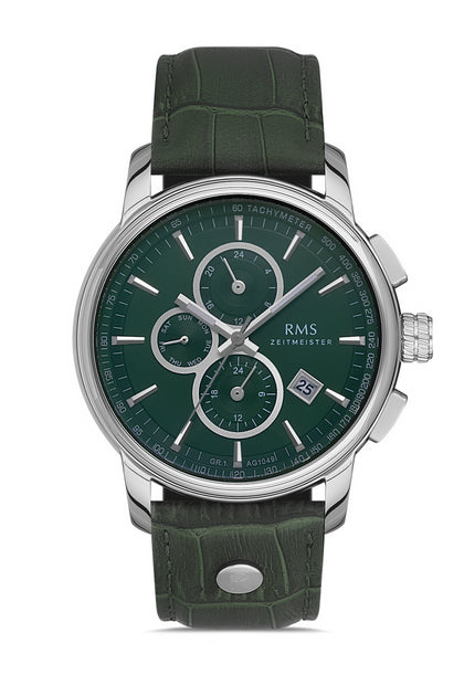 RMS Zeitmeister Green Dial Silver Plated Men's Watch - Green Genuine Leather Strap - RMS.1.AG1049.16